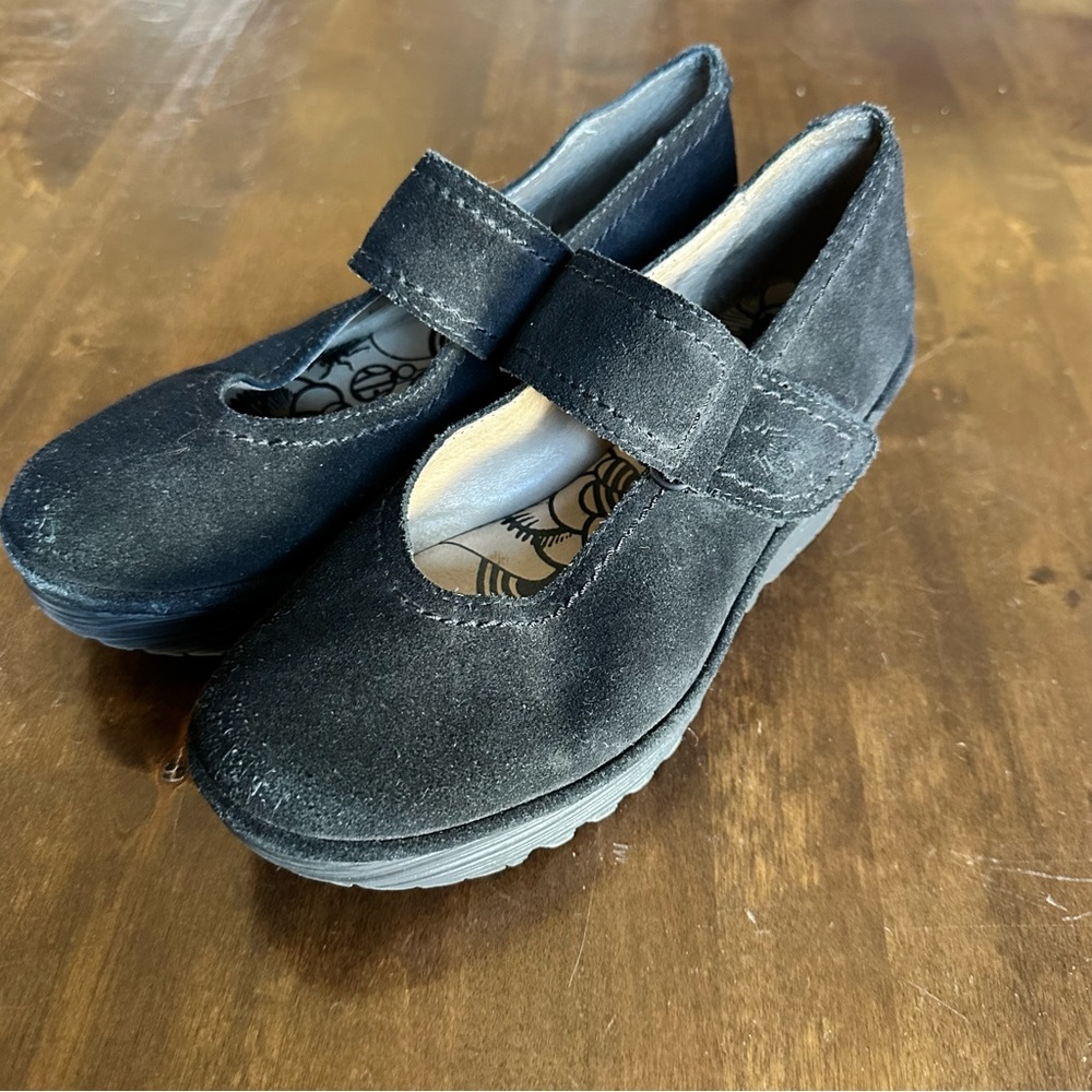Fly London Mary Jane Wedge Suede Shoes‎ Size 36 Black Comfy 🖤